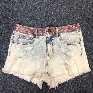 painted high rise jean shorts